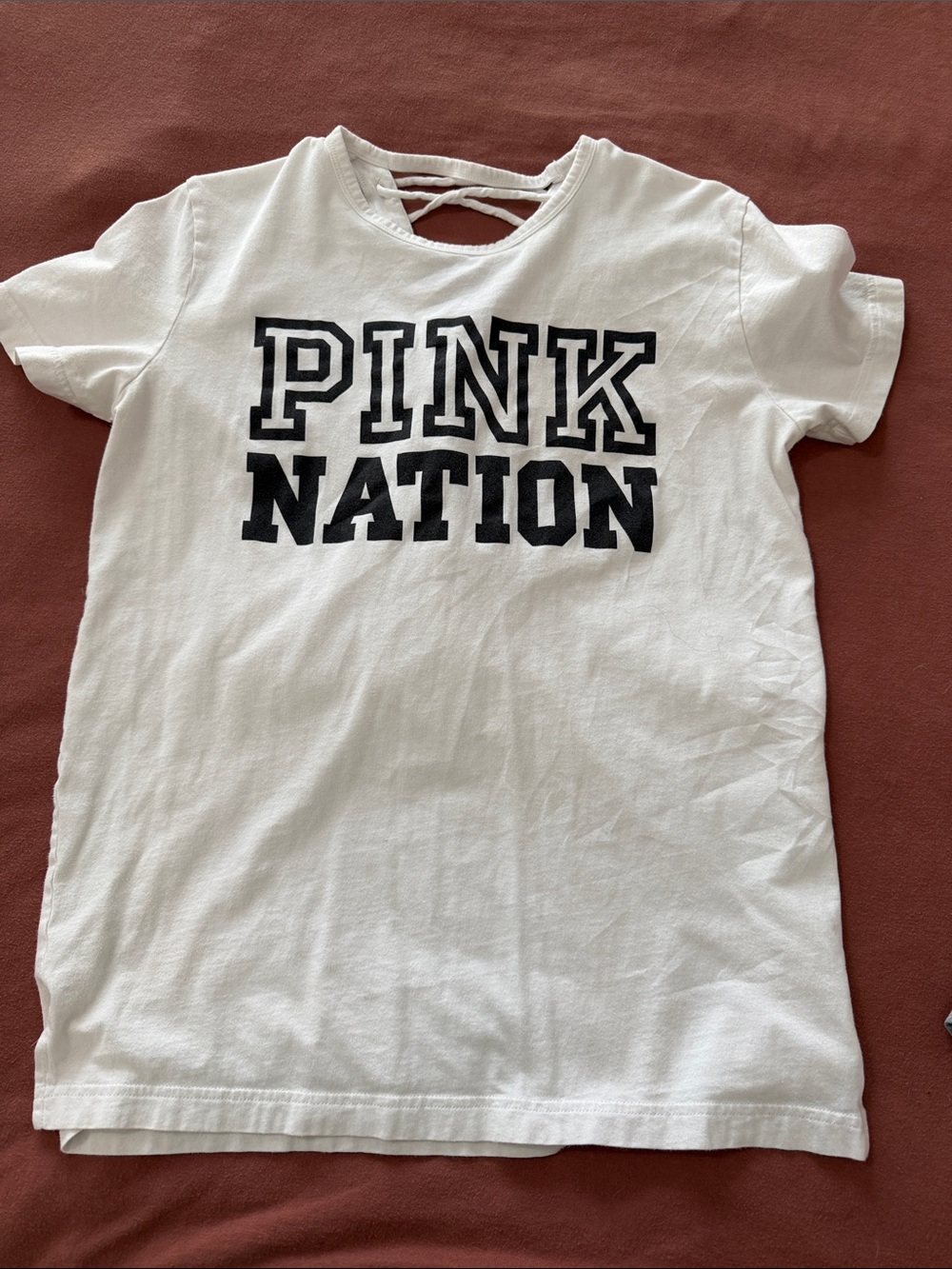 PINK Victoria's Secret White Tee with Black 'PINK NATION' Logo